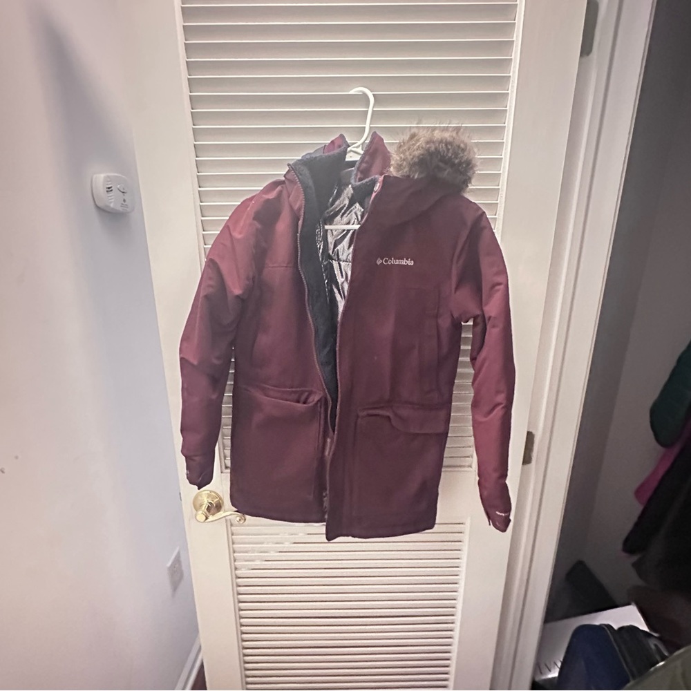 Columbia Kids' Burgundy Puffer Jacket with Faux Fur Hood